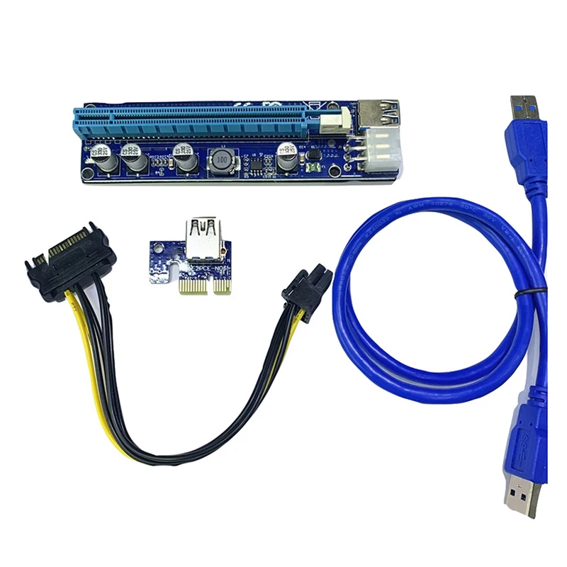 

PCIE1X to 16X Extender Riser Raiser Card Adapter SATA 6Pin USB3.0 Cable