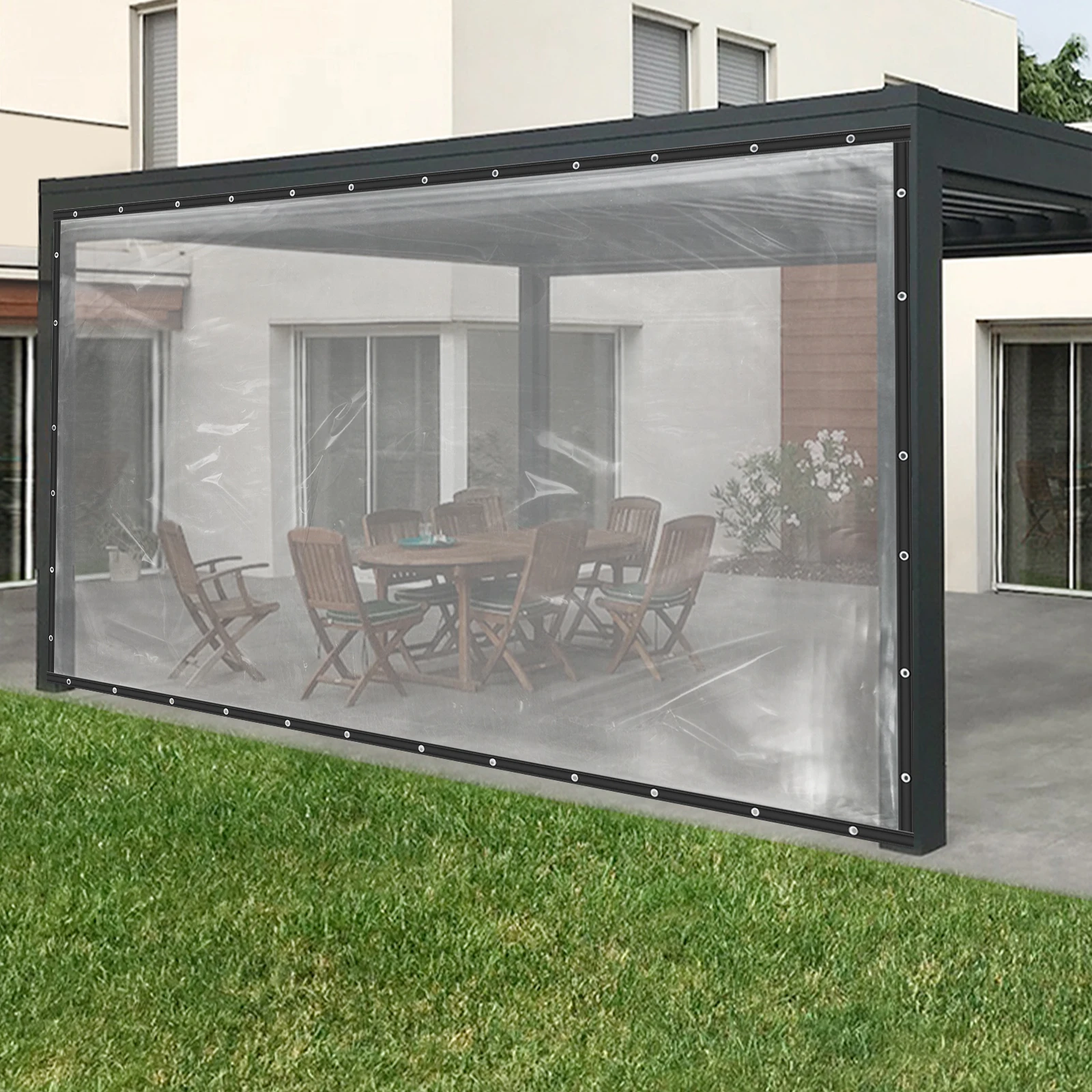 

Modern Clear PVC Vinyl Tarp Curtain Outdoor Patio Transparent Waterproof Tarp Hanging Mount High-temperature Hot-melt Splicing