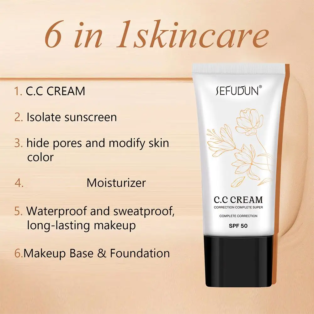 30ml SPF50 Super Complete Correction C.C Cream High Coverage Concealer Base Makeup Brightening Skin Tone Light Obedient Primer
