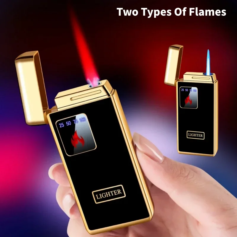 Metall-Touch-Induktionszündung Winddichtes Jet-Blauflammen-Gasfeuerzeug mit Batterieanzeige USB-Aufladung Elektrische Feuerzeuge Raucherzubehör