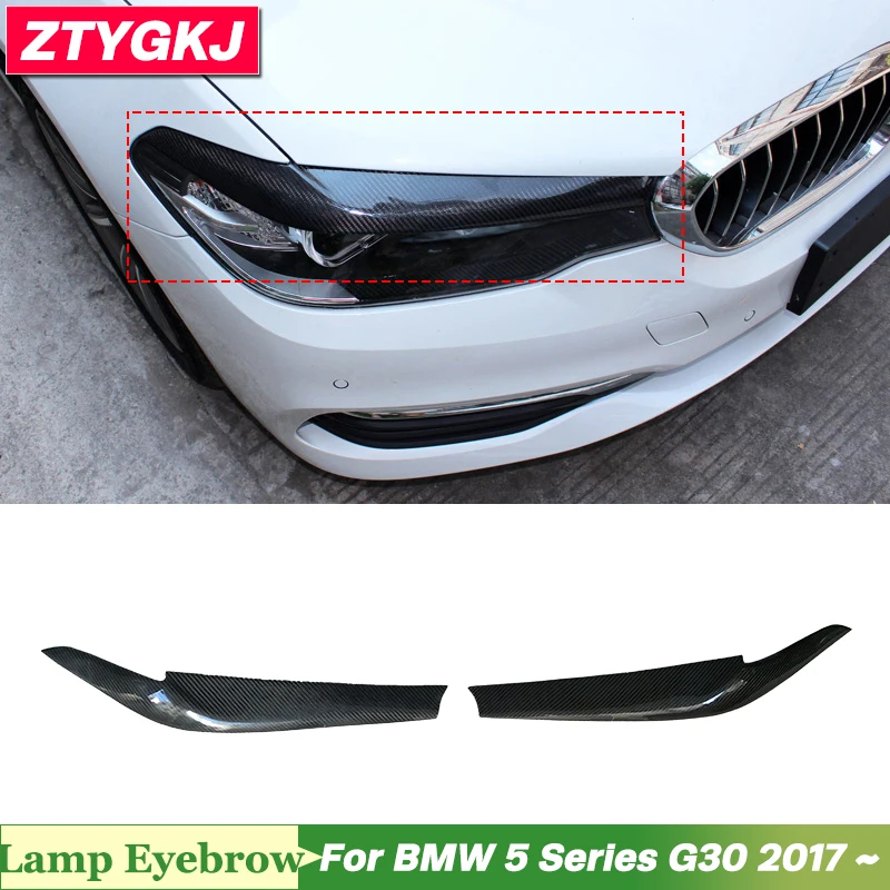 2 PCS High Quality Carbon Fiber Front Lamp Eyebrows Trims For BMW 5 Series G30 Tuning 2017 Up