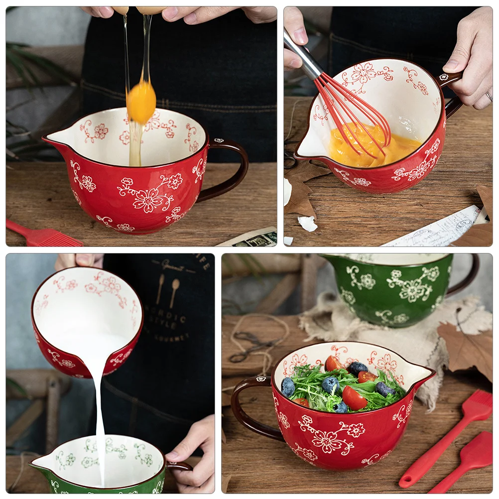 

1Pcs Ceramic Mixing Bowl Red Non-Slip Design Egg Mixing Home Kitchen Food Serving Bowl Practical Use Home Supply