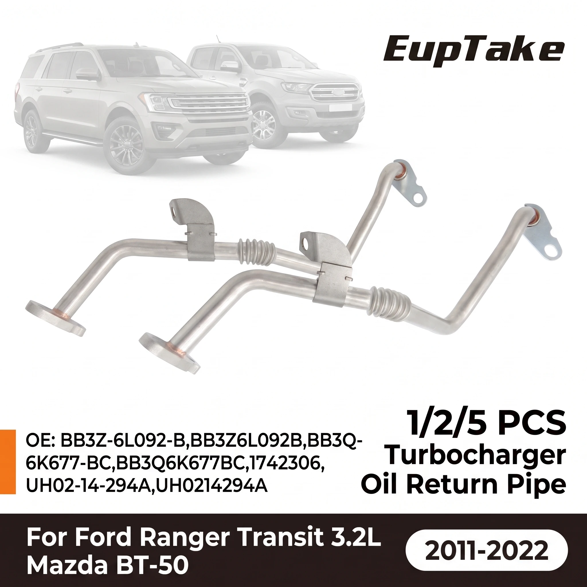 1/2/5 Turbocharger Oil Return Pipe BB3Z6L092B BB3Q6K677BC 1742306 UH0214294A For Ford Ranger Transit 3.2L Mazda BT-50 2011-2022