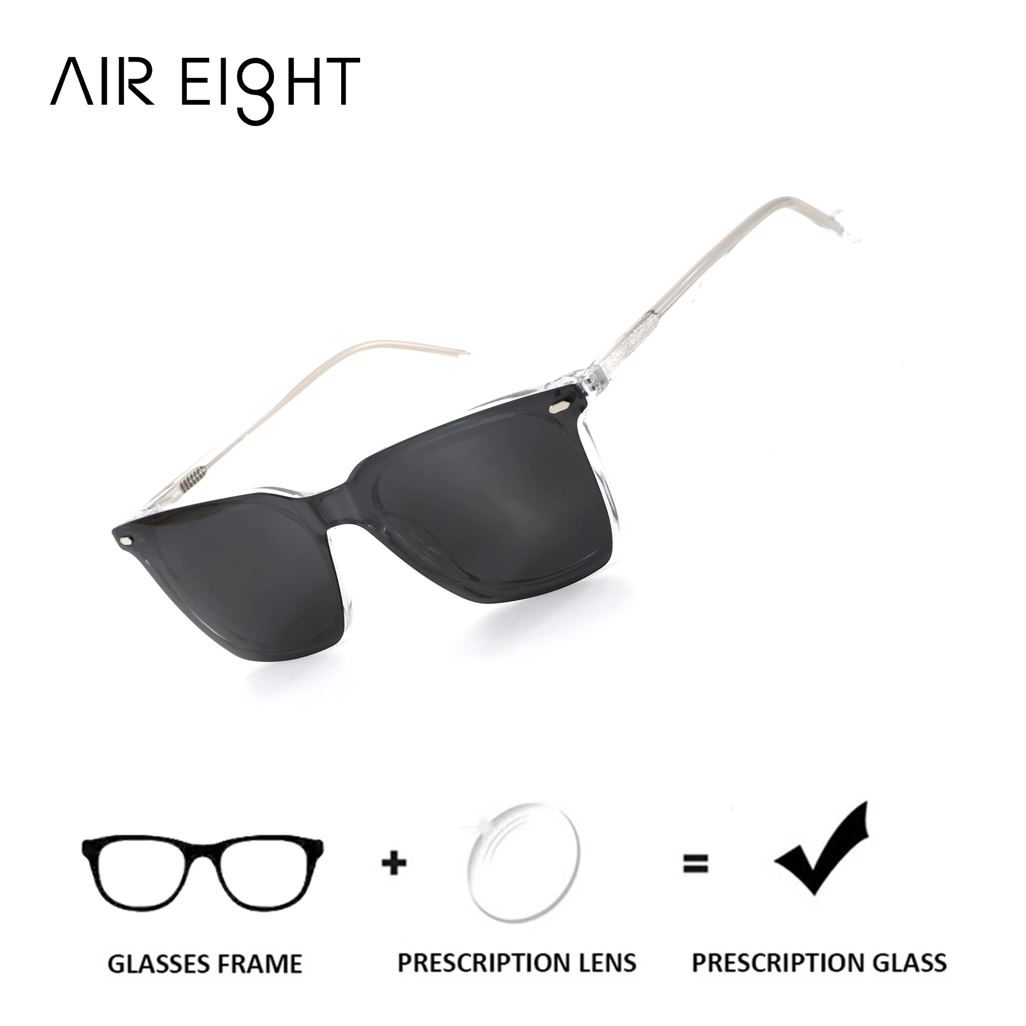 aireight-l-サイズアセテート長方形偏光クリップオン処方ブルーライトフォトクロミック医療レンズ男性用近視眼鏡