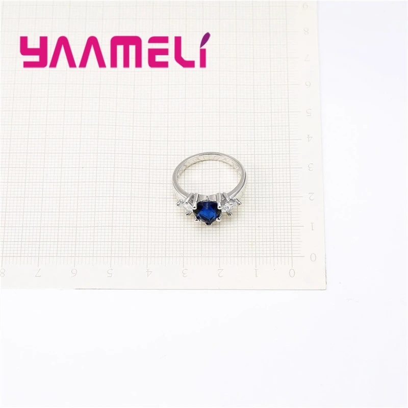 Tinh Tế Nữ Trang Sức Trái Tim Cắt Xanh Dương Trắng Đẹp Bạc 925 Ban Nhạc Kích Thước Vòng 6 7 8 9 10 Bán Buôn miễn Phí Vận Chuyển