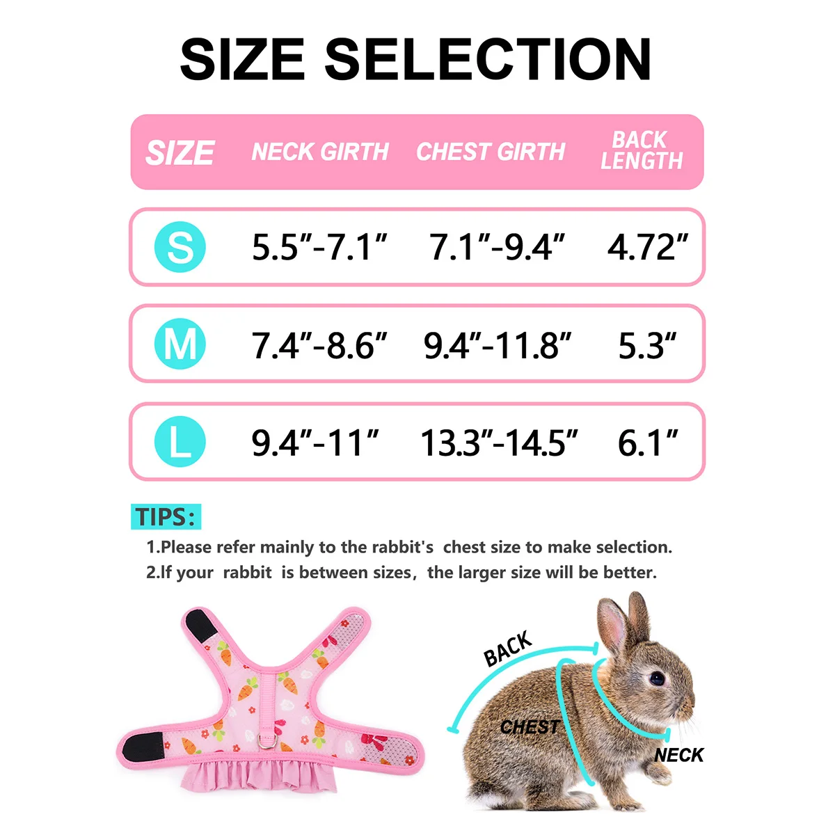 A pet universal rabbit chest strap set with cute radish print outdoor traction rope