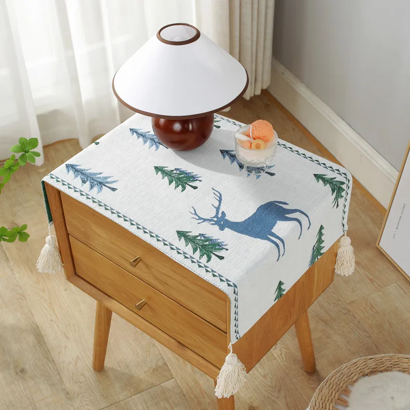 Yarn-Dyed Jacquard Tablecloth Tassel Decoration Nightstand Bucket Cabinet Machine Cover Cloth Multi-Function Dust Cloths