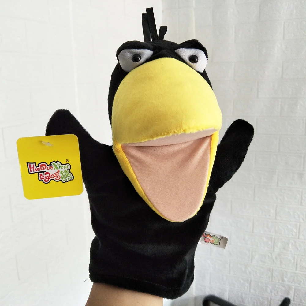 Brinquedo bonito da pelúcia do fantoche da mão do pássaro do corvo para o presente recheado das crianças