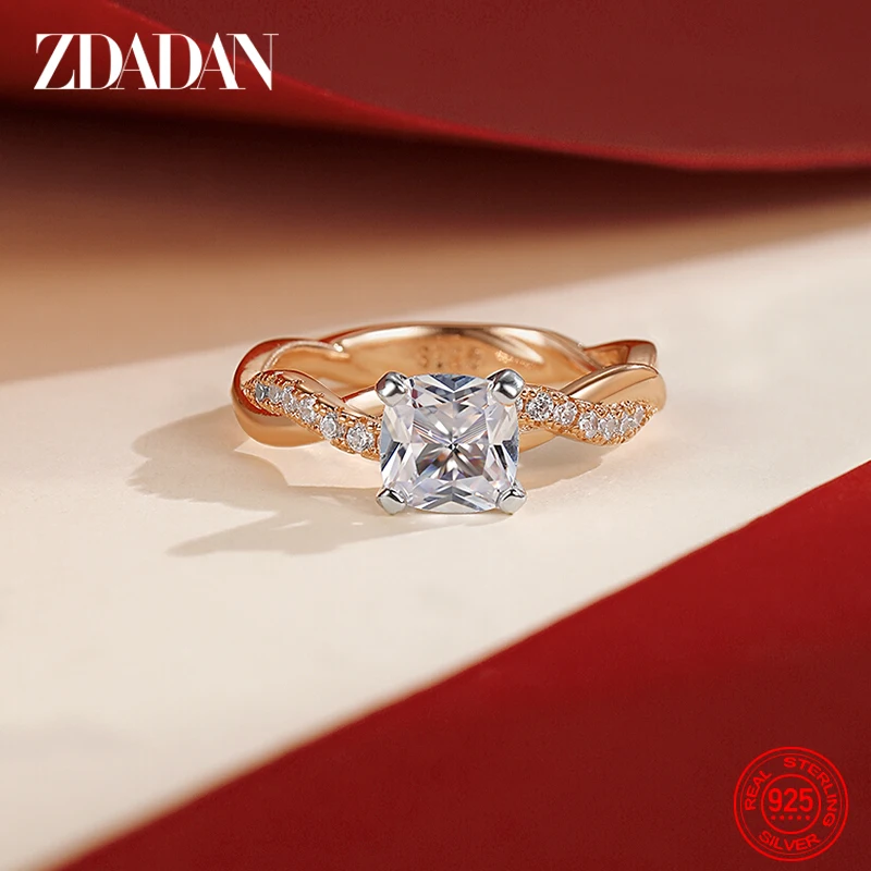 ZDADAN 925 Sterling Silver 18K Gold AAA White Cubic Zircon Ring For Women Wedding Jewelry Party Gift