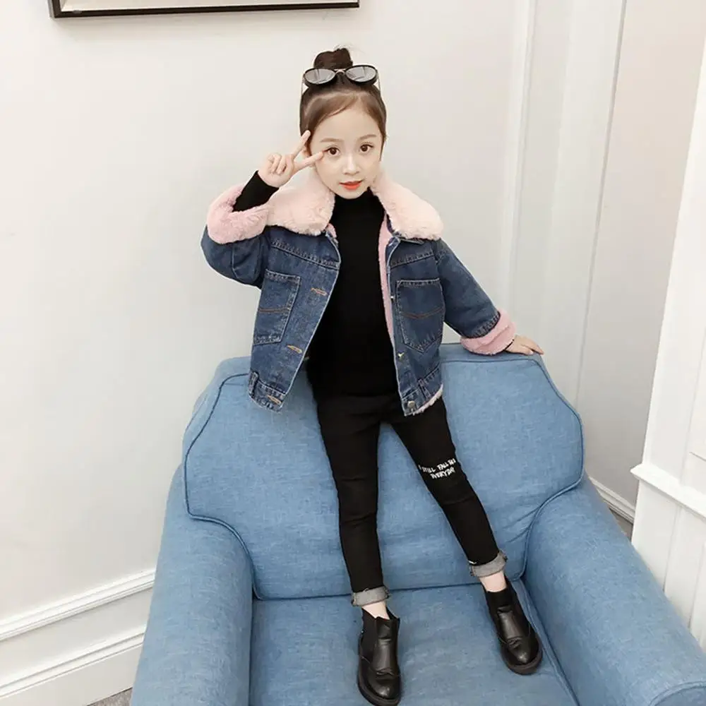 Winter jackets girls coats baby toddler girl thicken jackets kids denim warm collar coat fashion children\'s clothing outerwear