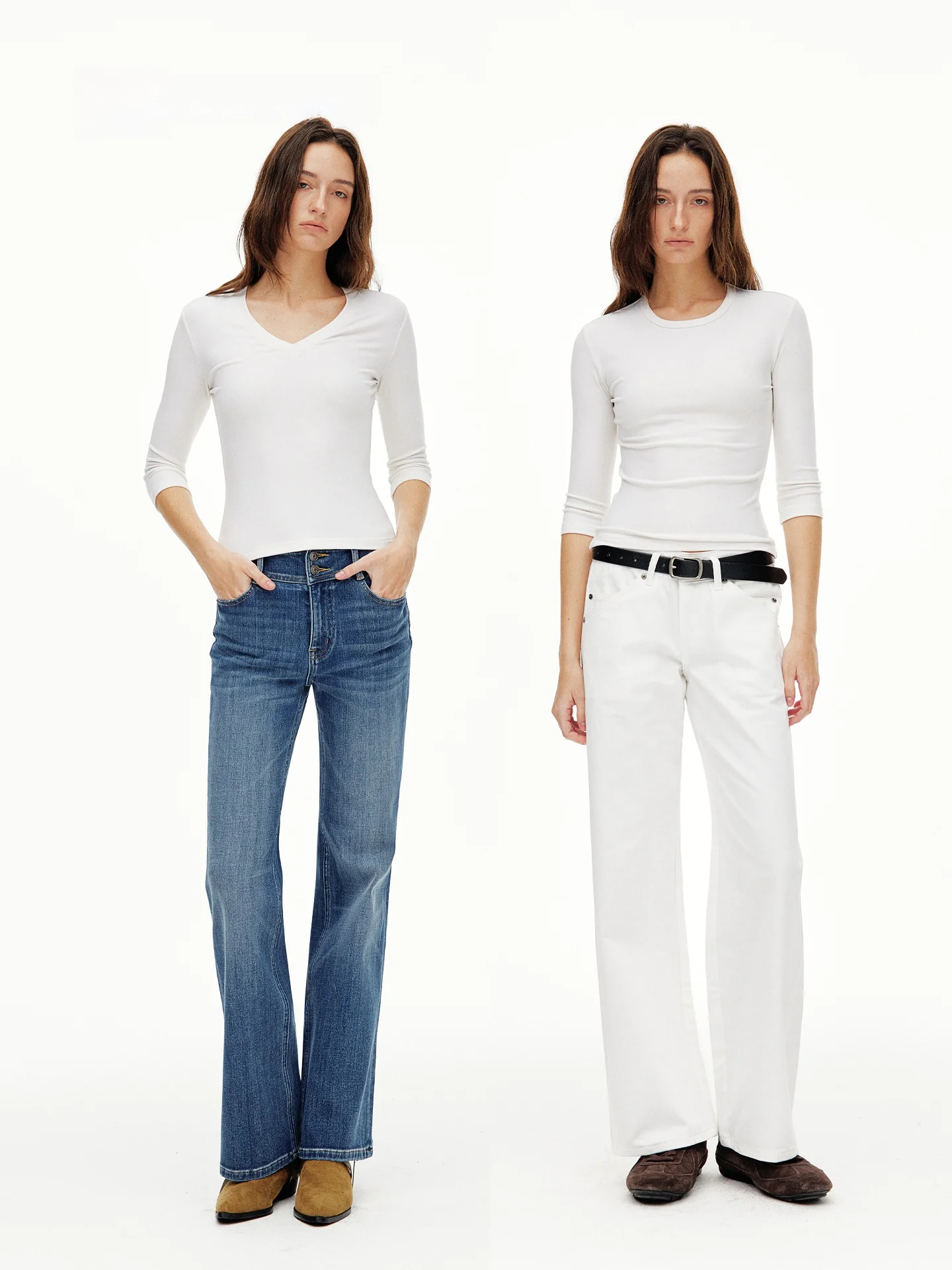 Women's Slim Fit V-Neck Seven-Quarter Sleeve T-Shirt Casual Style Commute Inner Wear Base Shirt Soft Comfortable Breathable