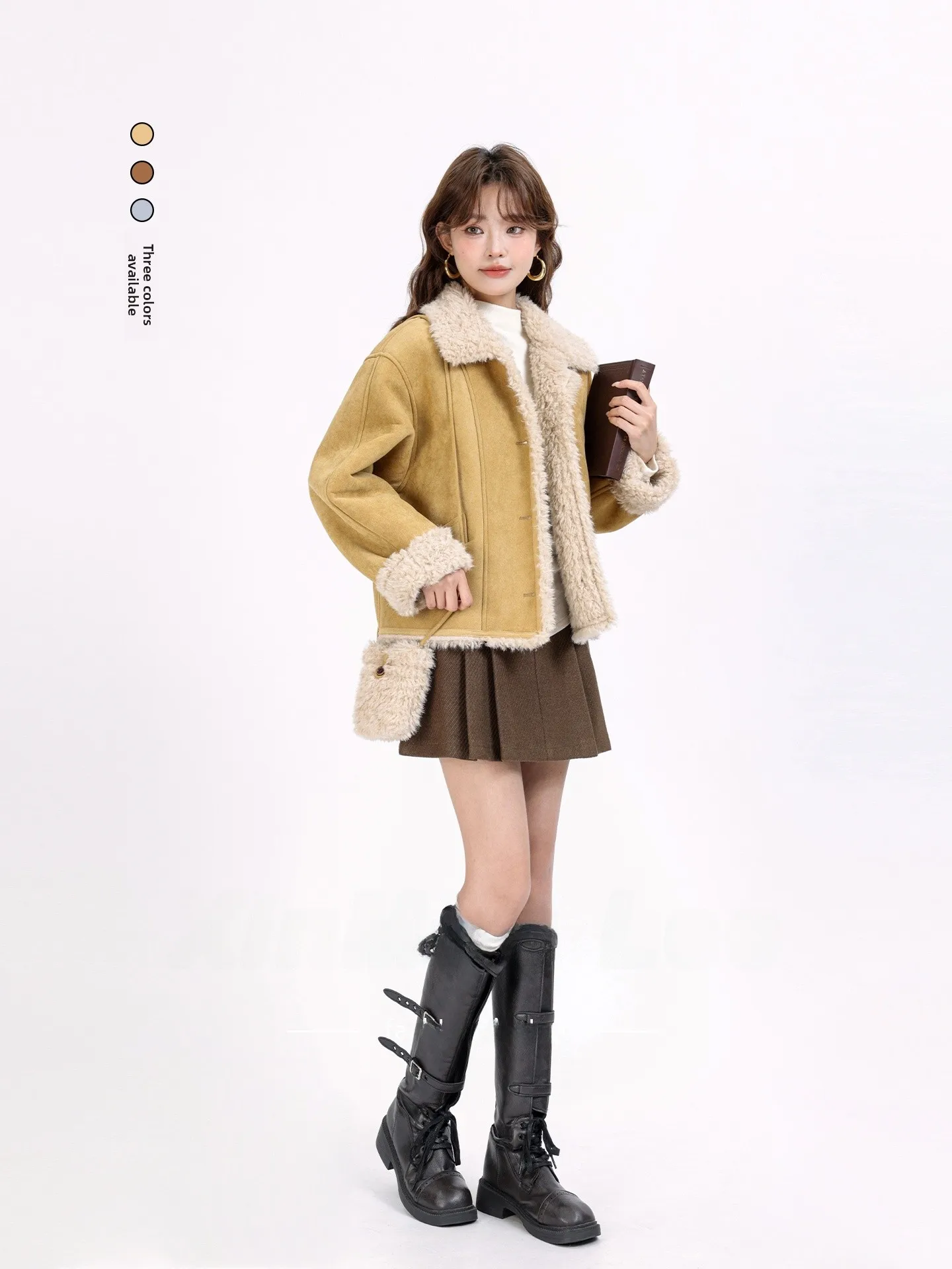 

Sli ort Замшевое пальто на меху на подкладке Встроенная корейская версия Теплая женская верхняя одежда Повседневная одежда Застежка на пуговицы