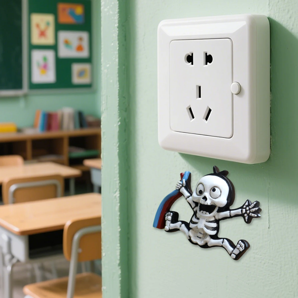 1 electric shock warning skull statue sticker, Halloween decoration electric shock skull warning, handmade resin crafts