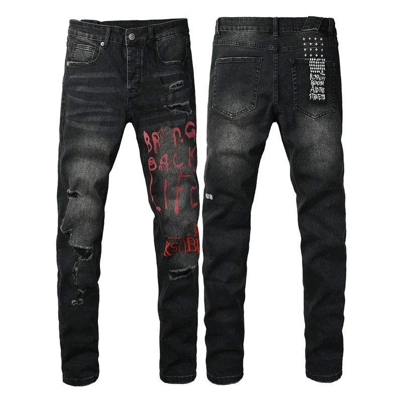 High Quality Personality Multi-Style Low Rise Elastic Skinny Pants American Fashion Style Ripped Trousers Jeans
