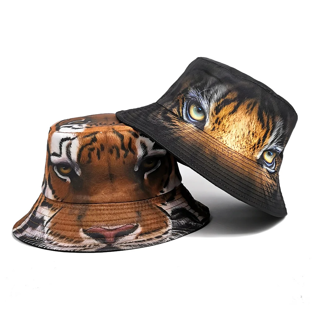 3D Realistic Tiger Head Print Double-Sided Fisherman Hat, Featuring a Trendy Hip-Hop Style, Suitable for Various Occasions