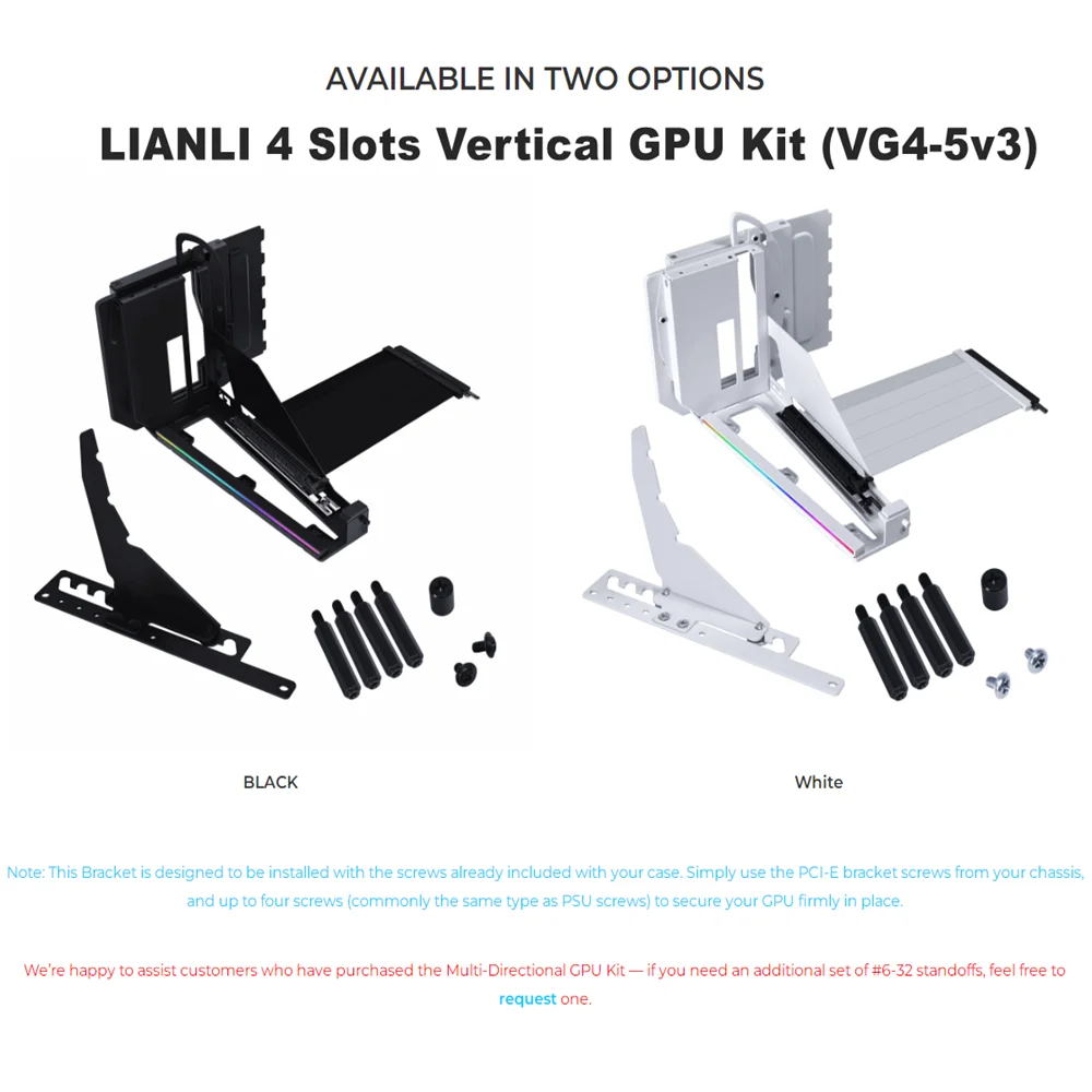 منتج جديد LIANLI 4 فتحات مجموعة وحدة معالجة الرسومات العمودية (VG4-5v3) قوس عمودي لبطاقة الرسومات، بما في ذلك كابل بطاقة الرسومات PCIE5.0. #1