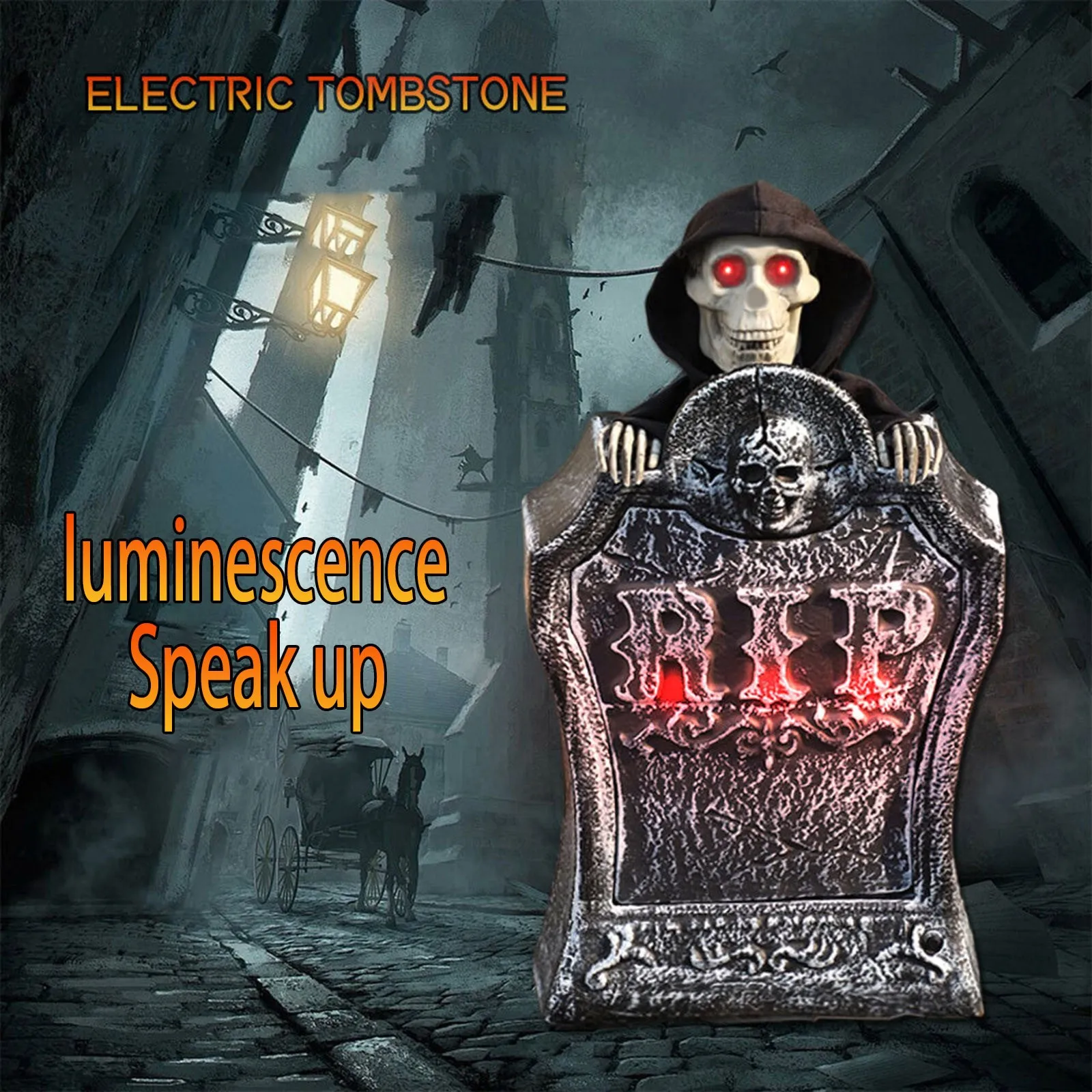 

Halloween Tombstone Decoration Lighted Gravestone With Creepy Voice Spooky Head Light Up Eyes Spooky Sound Effects For Party Hal