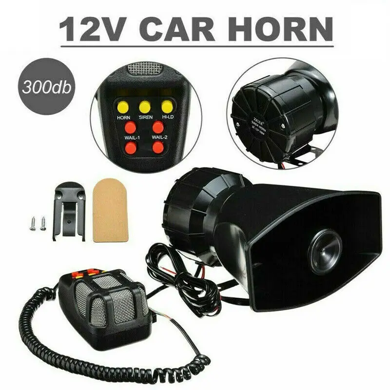 120DB 7-Tone Alarm Horn 12V Car Motorcycle Boat Truck Powerful Car Mounted Alarm Horn Police Siren Tweeter Horn Melody