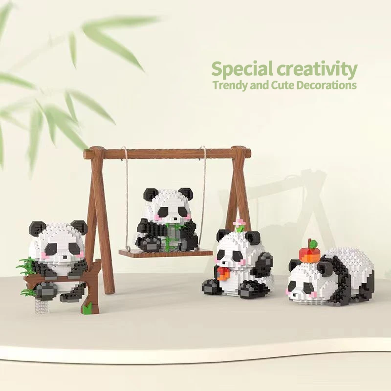 Cute Chinese Style Animal Panda Building Blocks Model Desktop Decoration Diy Assemble Educational Mini Bricks Toys for Kid Gift