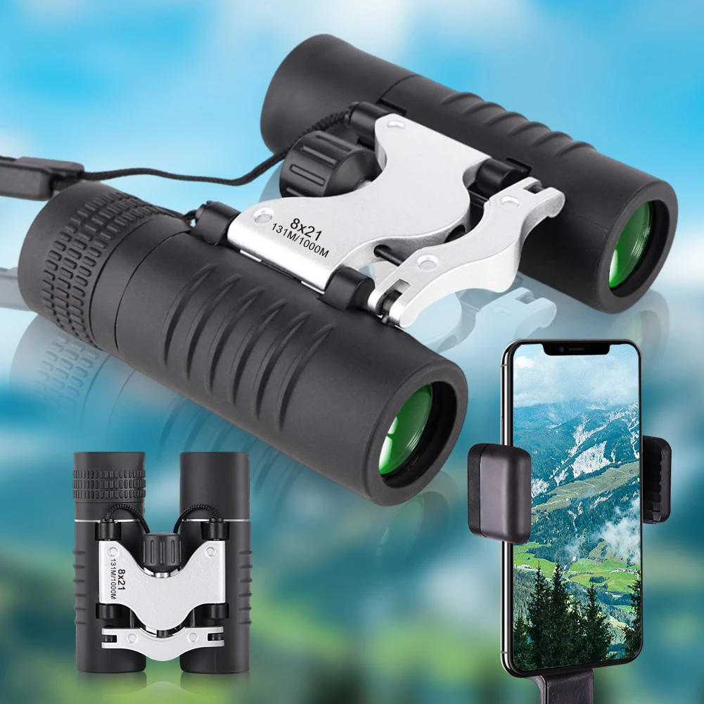 8x21 High Definition Large Field View Binoculars Waterproof Mini Pocket Binoculars for Bird Watching Hunting Concert Theater