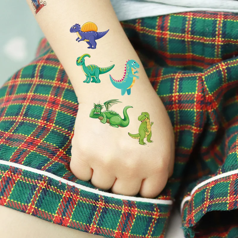 10pcs/Lot Dinosaur Pattern Tattoo Stickers Kids, Cute Animal Children\'s Temporary Tattoos for Hand, Face and Body Makeup