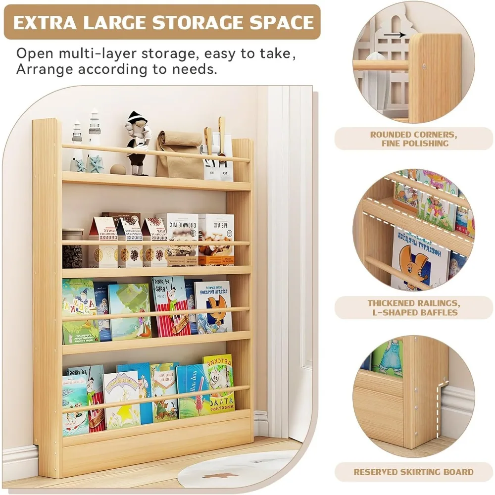 libreria per bambini compatta a parete a 5 livelli: design salvaspazio e antiribaltamento