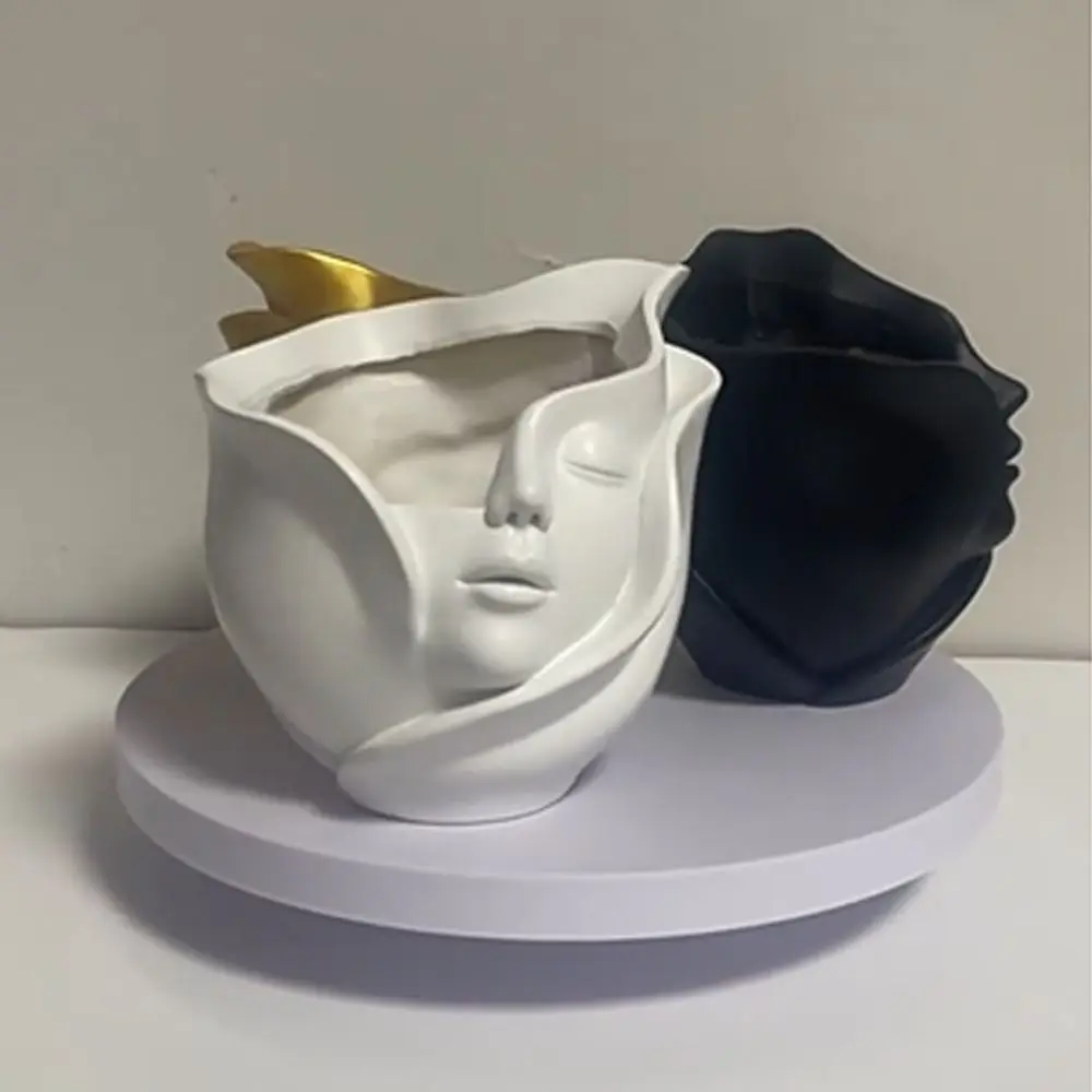 Creative Resin Human Face Vase European Style Aesthetic Character Plant Pot Handicraft Abstract Hydroponic Flower Holder Bedroom