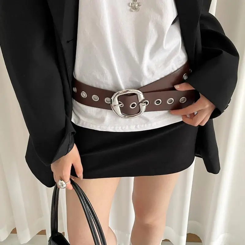 Cinturón ancho con sentido de diseño de estilo Punk para mujer, personalidad Y2k, sentido avanzado con falda, cinturón vaquero, accesorios de cinturón de cuero PU