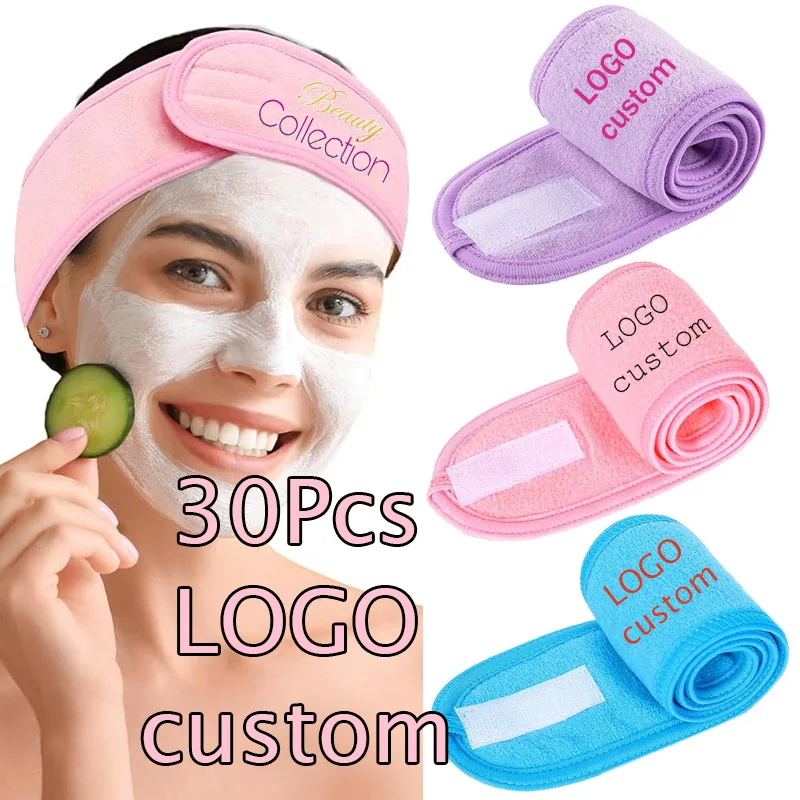 Headband Wraps For Makeup Skincare Showering 30Pcs Logo Customize Adjust Scarf Headband Straps For Fashion Women Men