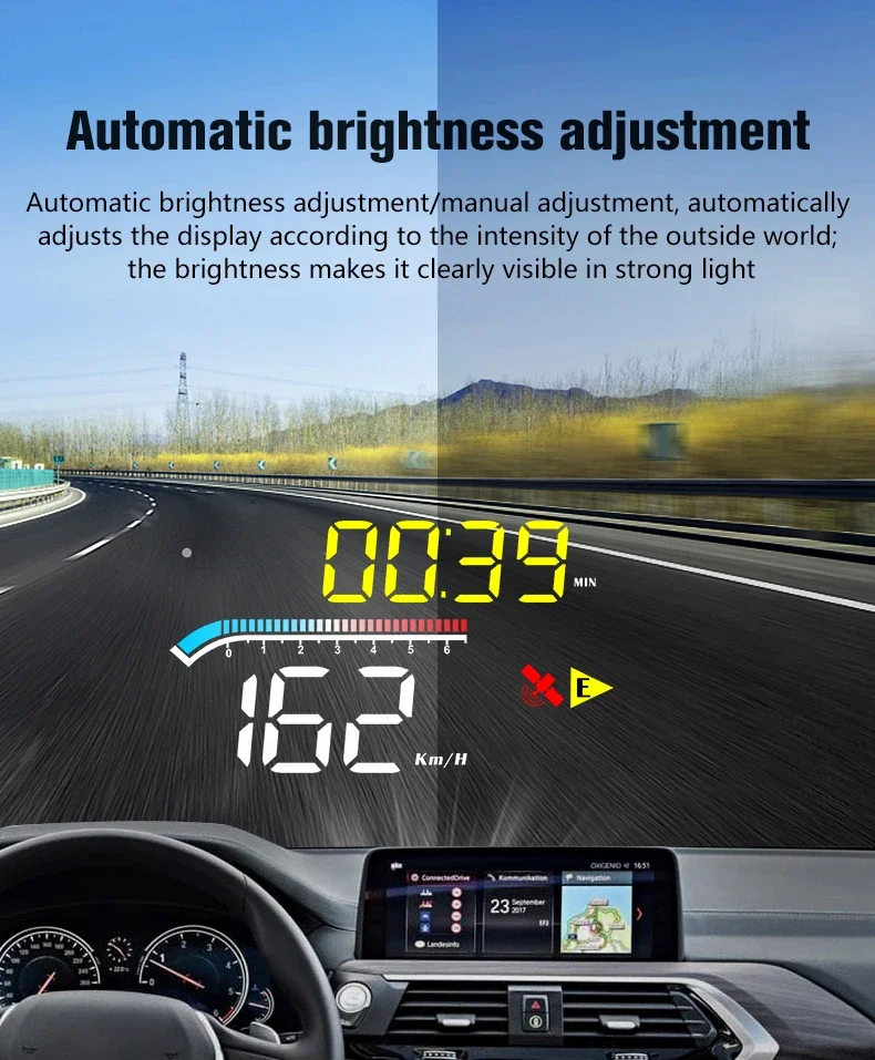 Obd + نظام تحديد المواقع المزدوج HUD رئيس يصل عرض الزجاج الأمامي العارض اتجاه الدفع RPM سرعة الأمن إنذار درجة حرارة الماء لجميع السيارات