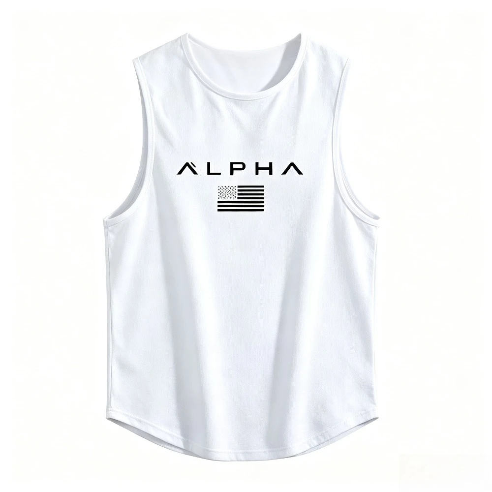 ALPHA USA Flag Print Gym Tank Top for Men Quick Dry Athletic Sleeveless Muscle Vest Fitness Workout Training Top