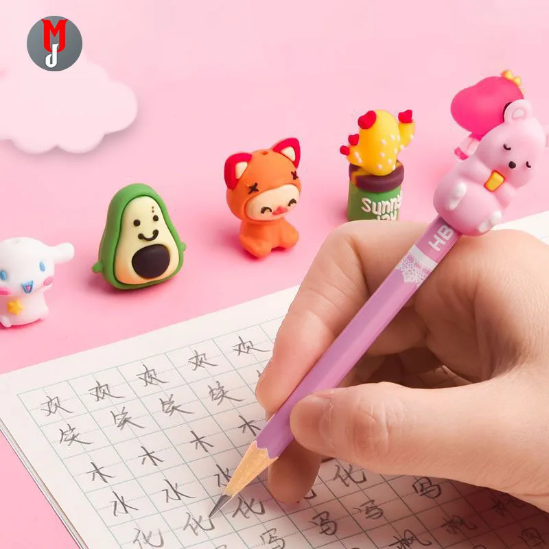 5~10PCS Cute Children\'s Pen Sleeve Cartoon Silicone Anti-Break Refill Pupils\' Pencil Protective Cap