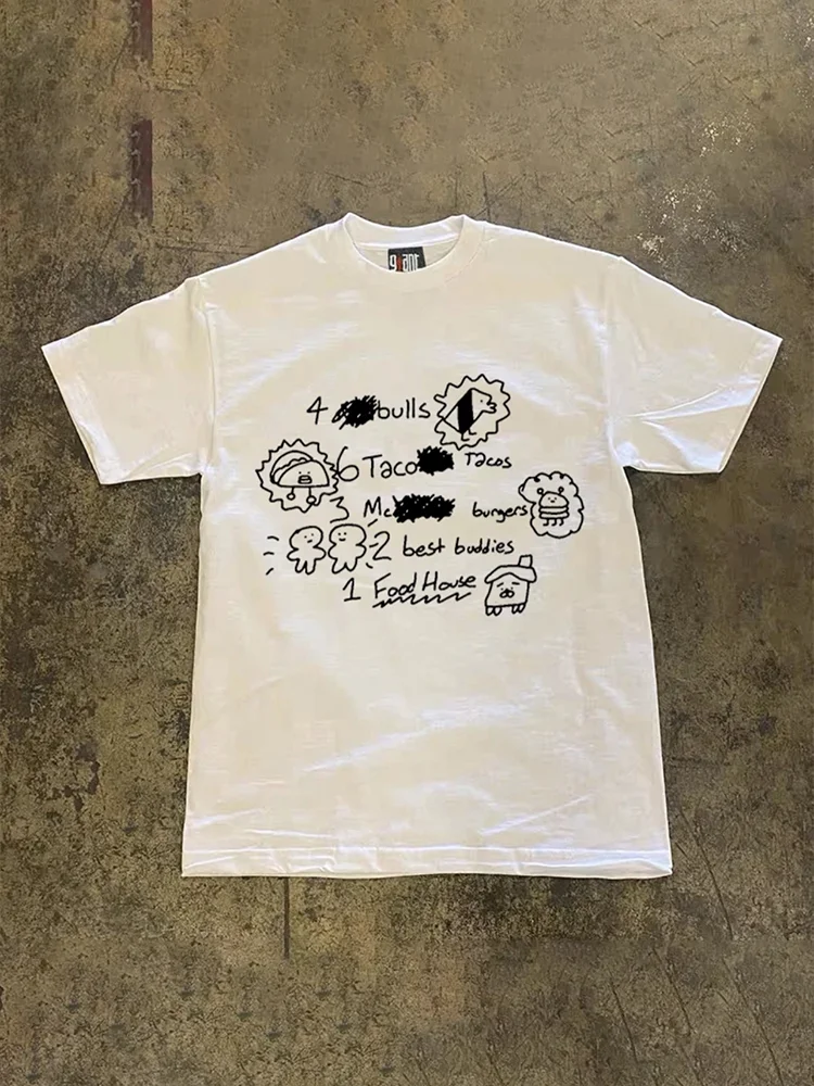 Heavyweight Pure Cotton Short Sleeve T-Shirt Unisex Couple Style Graffiti Hong Kong Style 260g Small Batch Production