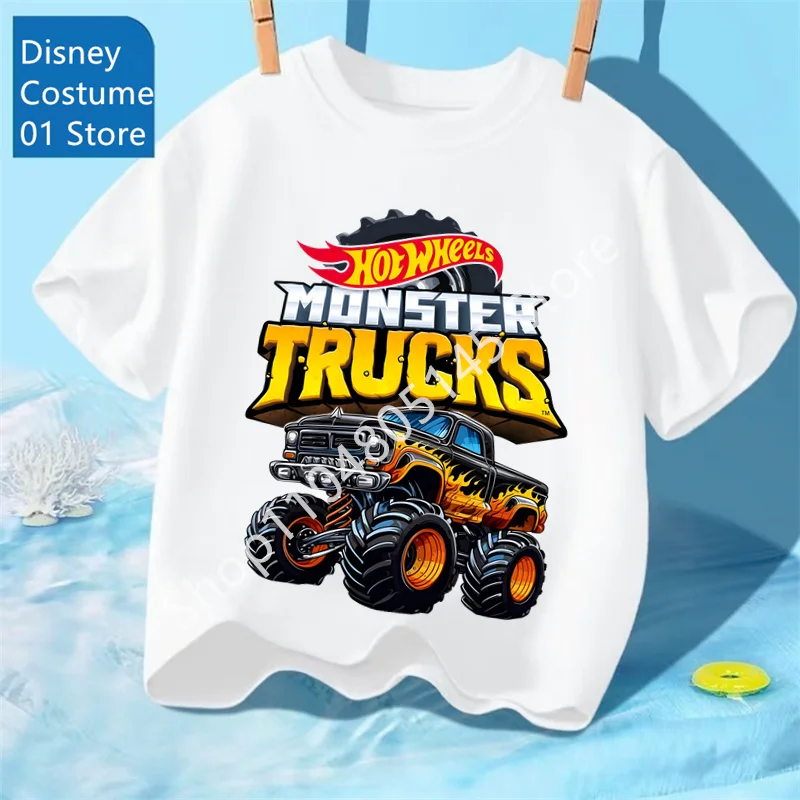 Letnia koszulka dziecięca Hot Wheels, T-shirt dla chłopców i dziewcząt z krótkim rękawem, bluzki z grafiką kreskówkowych samochodów i ciężarówek, odzież dziecięca.