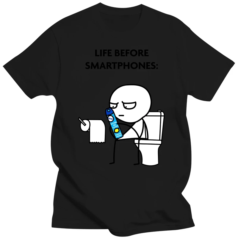 Interesting Line of People Squatting on The Toilet Thinking Life Before Smartphones T Shirt Men Women Leisure Graphic Tshirts