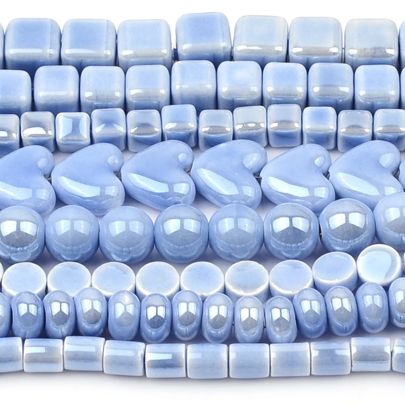 New Light blue Series Mixed Ceramic Beads Round，Square，Oblate Loose Beads For Jewelry Making Bracelet Necklace Pendant