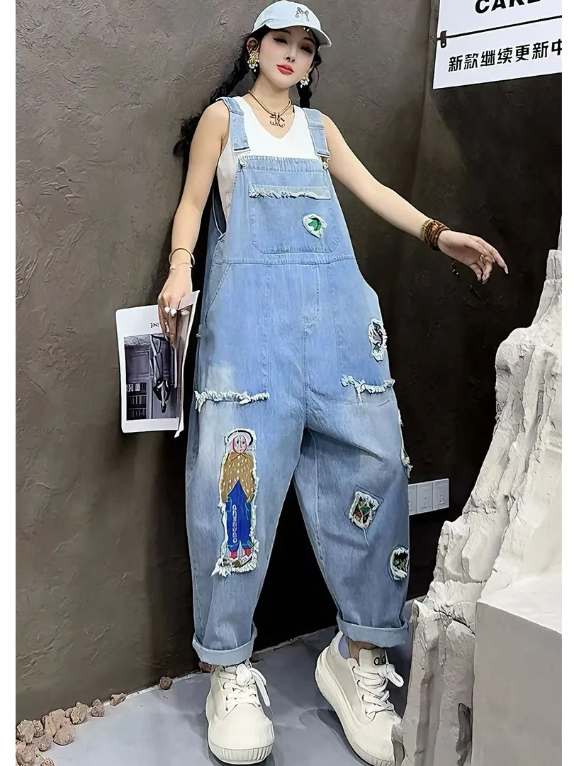 American Style Spring/summer Women's Denim Jumpsuit with High Waist and Wide Leg Overalls