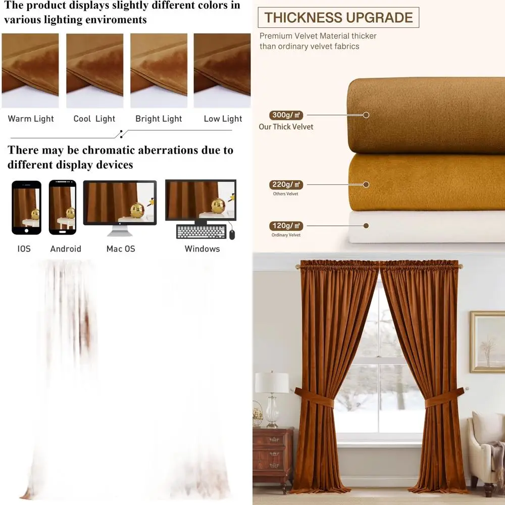 

Толстые бархатные оранжевые изолированные шторы для раздвижных дверей, W52 x L90, комплект из 2 панелей для гостиной/столовой