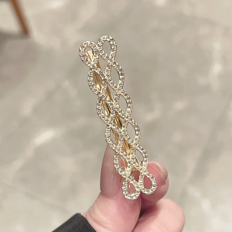 1 قطعة أزياء رائعة المتخصصة تصميم صغير سلسلة حجر الراين مشبك شعر سلسلة الذهب الأسود بسيطة الراقية الإنترنت الانفجارات الشهيرة كليب #3