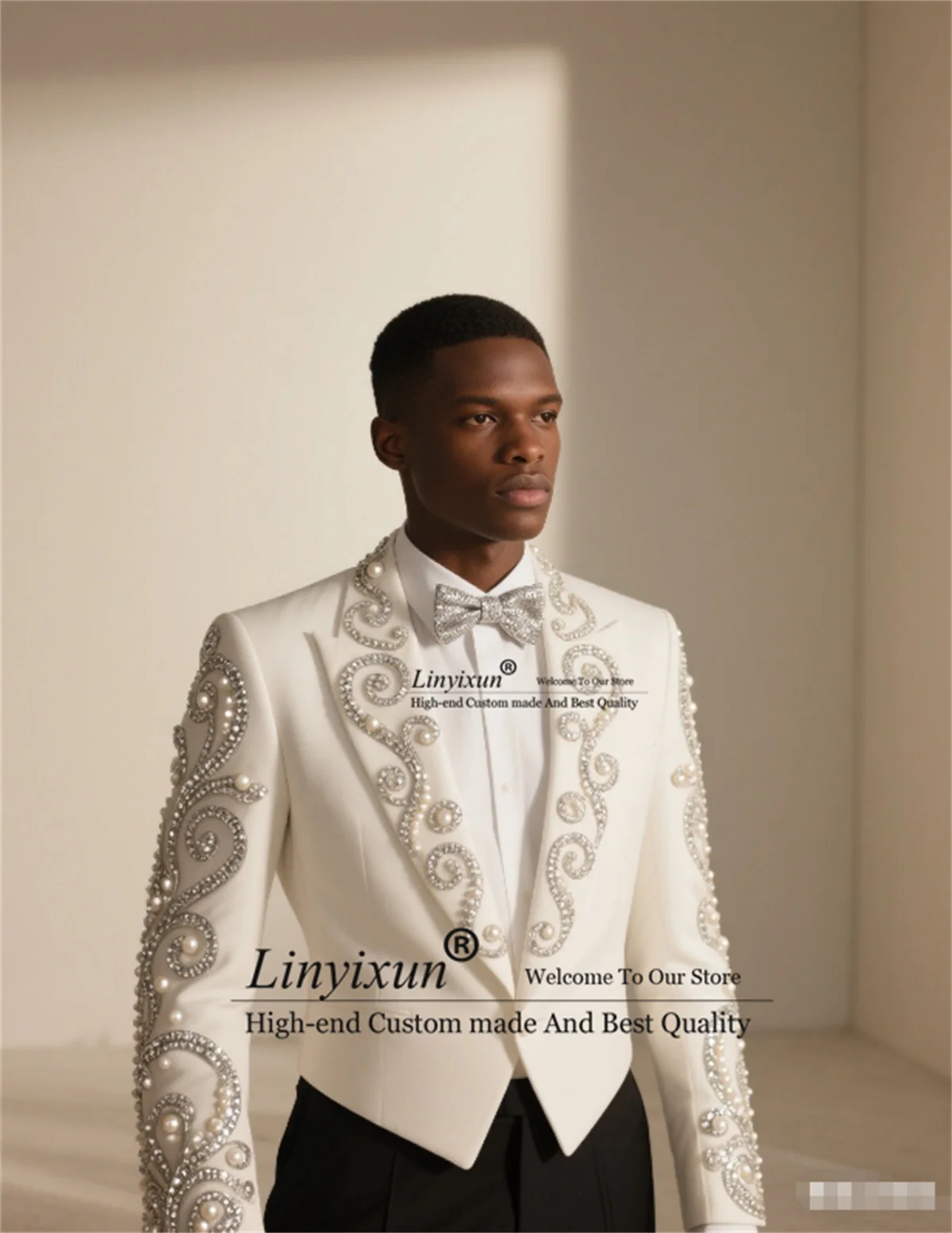 Handsome Men Suit Customized Wedding Tuxedos 2 Pieces Sets Groom Male Blazers Formal Sparkly Diamond Ornament Slim Ropa hombre