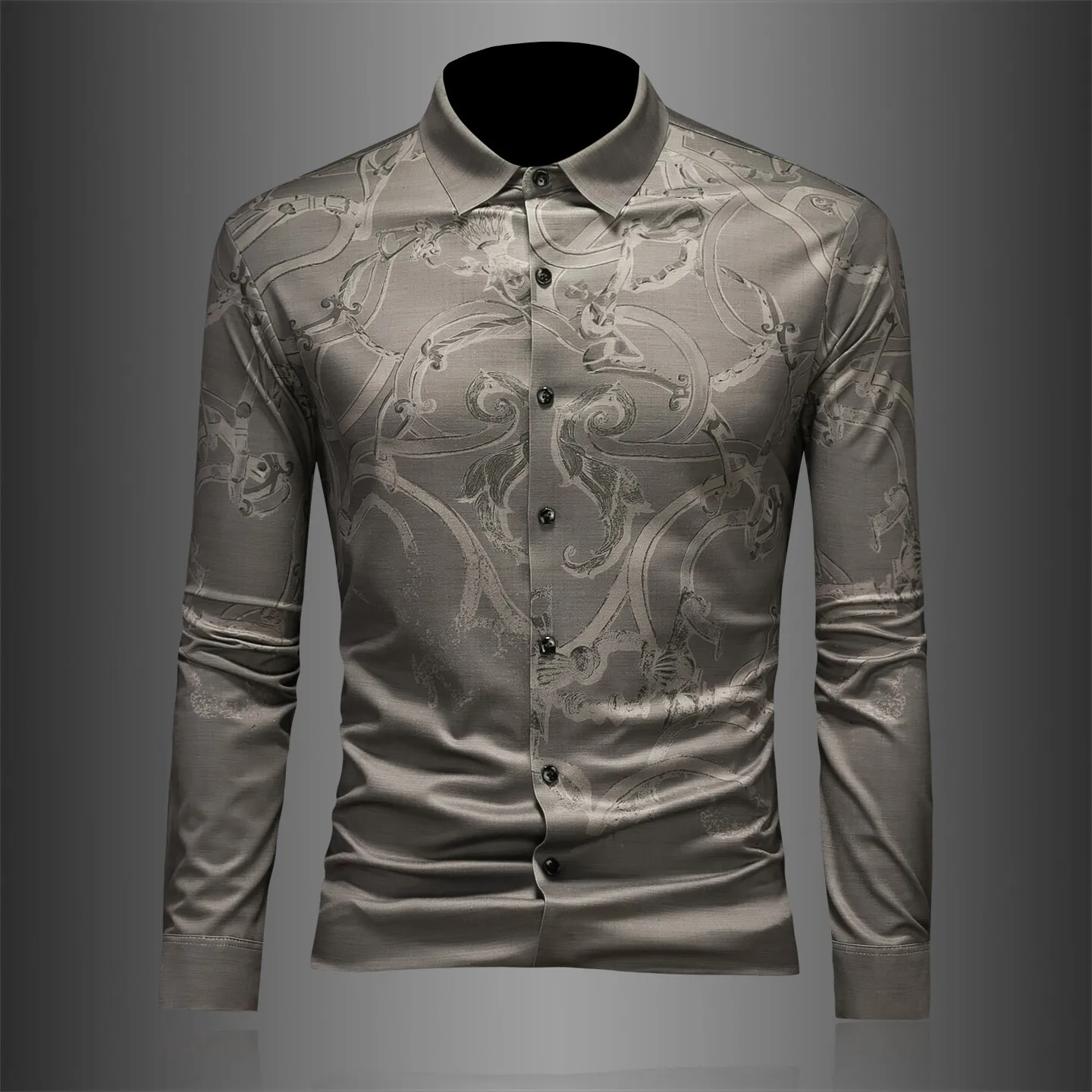 

Мужская модная рубашка из шелка и хлопка с длинным рукавом, весна 2026, повседневная, с цветочным принтом, приталенного кроя, из полиэстера и искусственной кожи