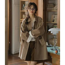 Johnature 2025 Spring New Japanese Vintage Cotton Trench Coat Jacket Women Casual Long Loose All Match Mori Women Trench Coats