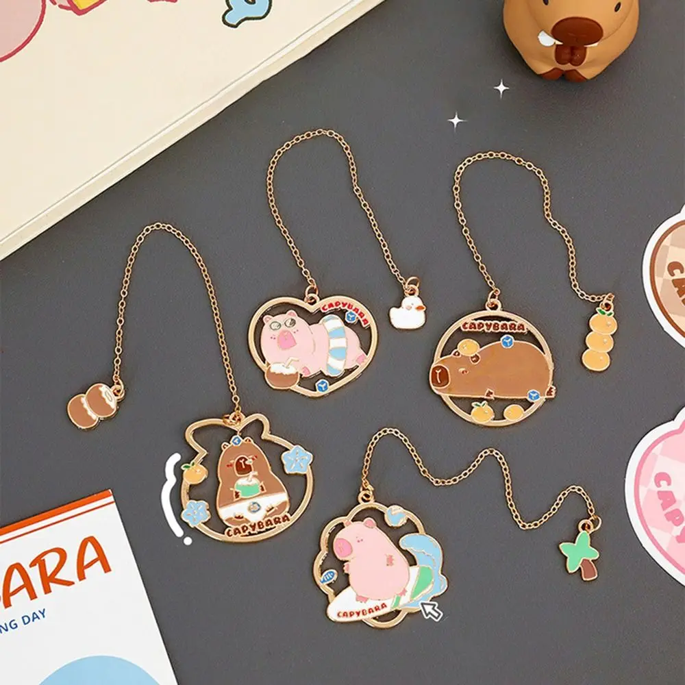 Kawaii Capybara Metal Bookmark Exquisite High-grade Book Page Holder Tassel Pendant Portable Cartoon Book Clip Kids