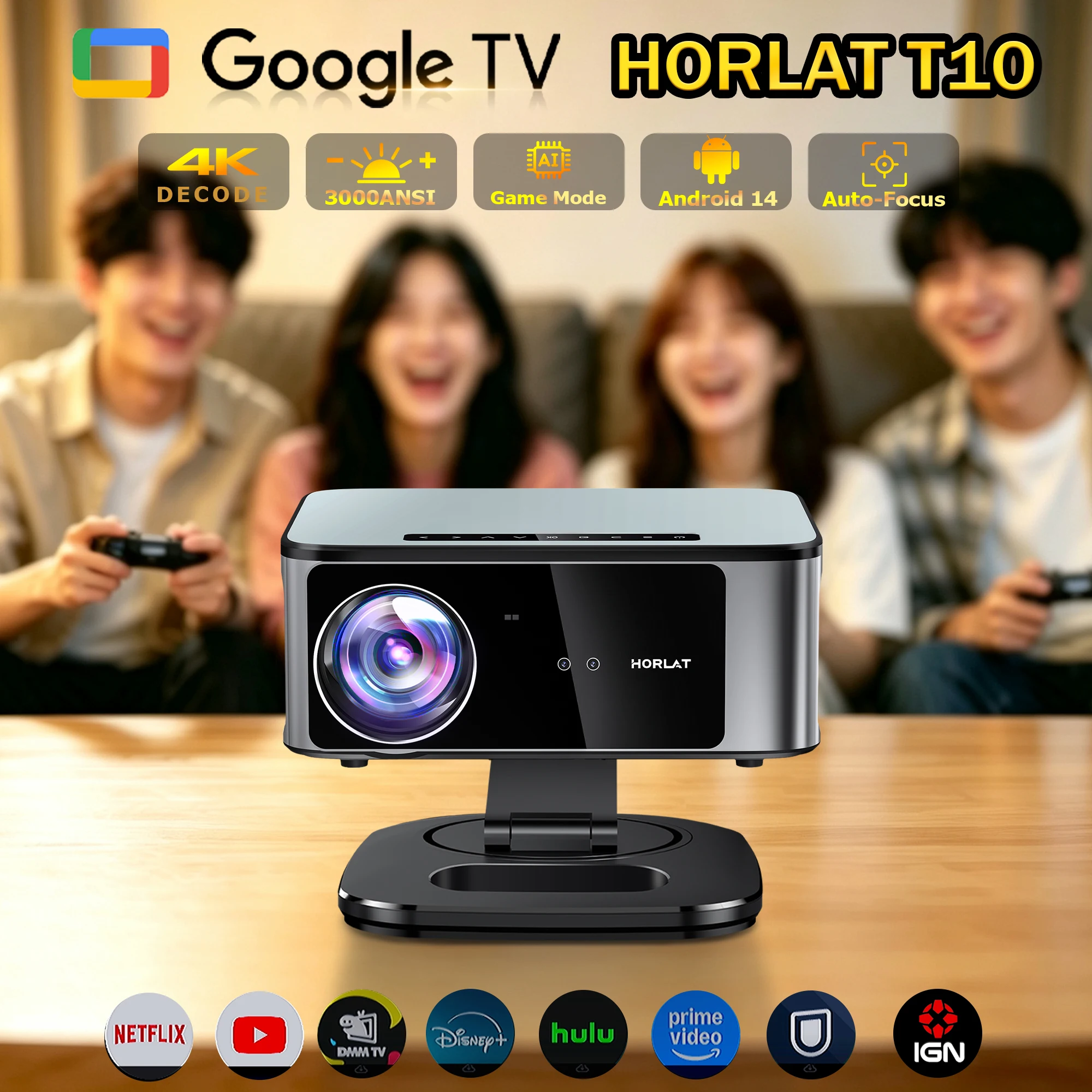 2026 HORLAT 45000 Lumen 4K Ultra HD Projector TOF Focus Android 14 WiFi 6 1080P Full HD Daglicht Home Theater Filmprojector