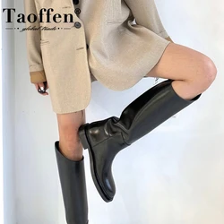 Taoffen  Women Shoes Knee High Boots Slip On Cool Long Boot Outdoor Fashion Winter Female Footwear Size 34-42