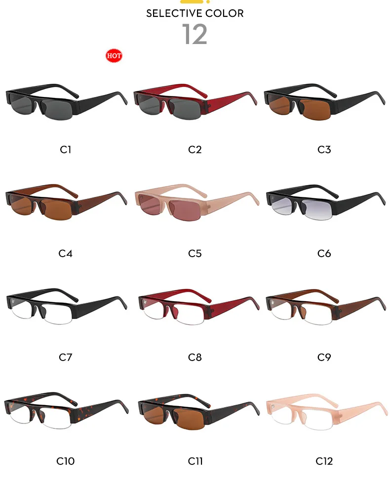 Vintage Kleine Rechteckige Halbrahmen-Sonnenbrille in Schwarz für Neue Mode Leoparden-Farbverlauf Sonnenbrillen Damen Trendige Fahrbrillen – Detail 9
