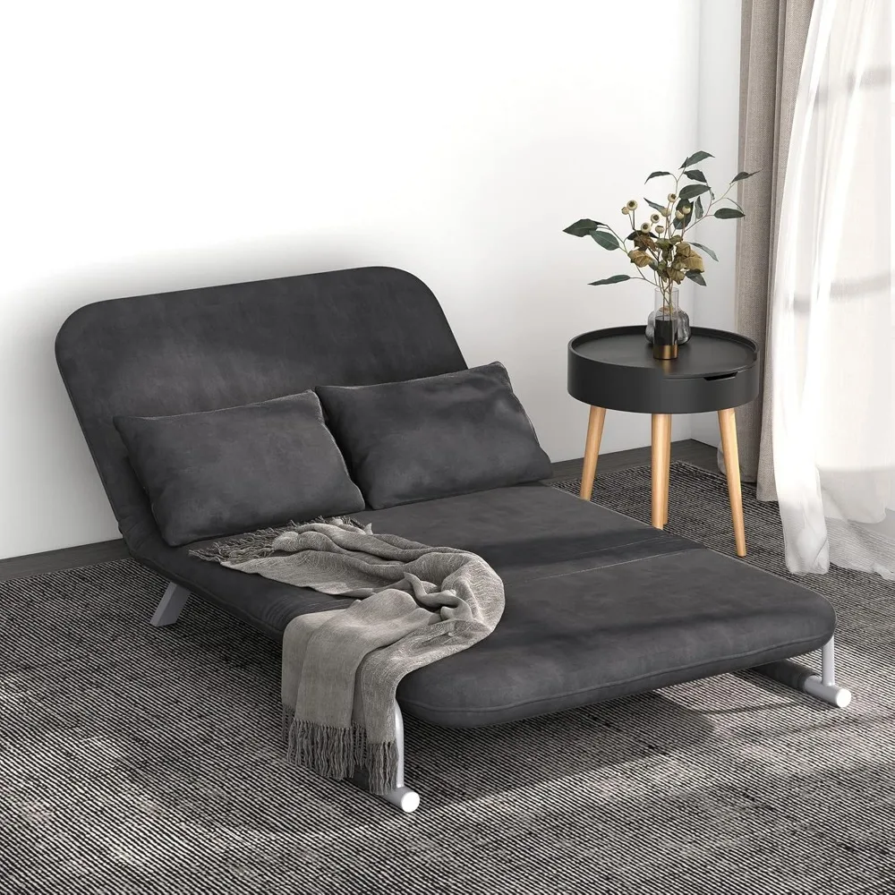 Adjustable Sofa Bed Chair with Pillows, 5-Position Reclining Sleeper Lounge