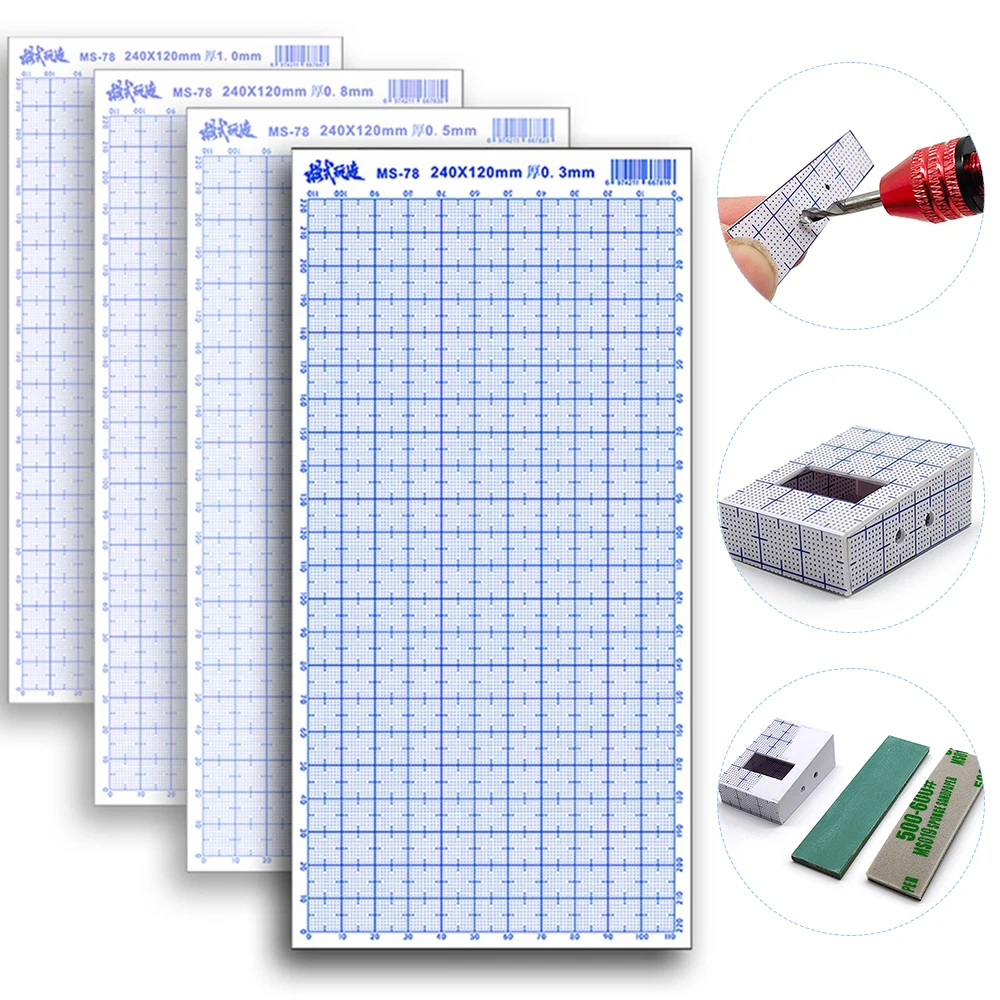 ABS Board For Modelling (0.3/0.5/0.8/1.0mm Thickness) Model DIY Sheet With Scale Markings