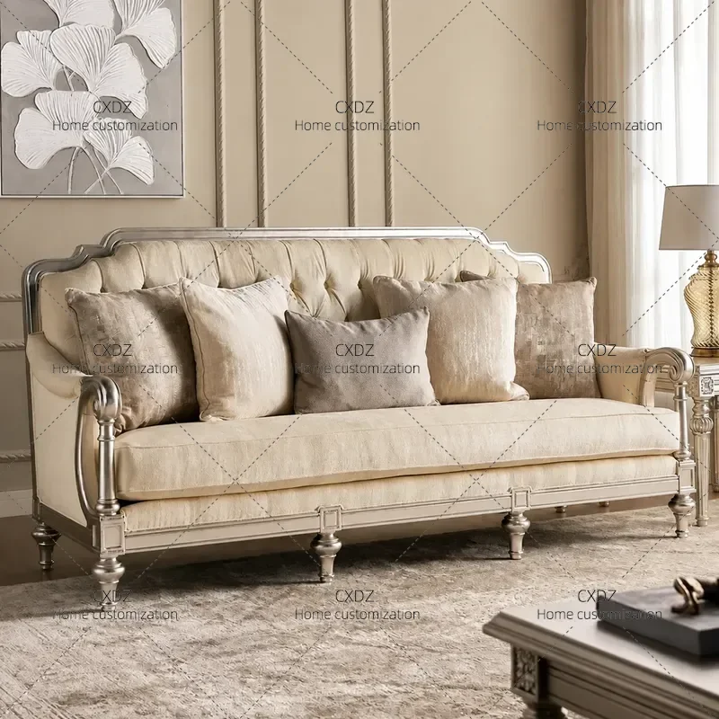 Solid Wood Fabric Sofa Modern Light Luxury Simple Small Apartment Three Person Single Couch Combination