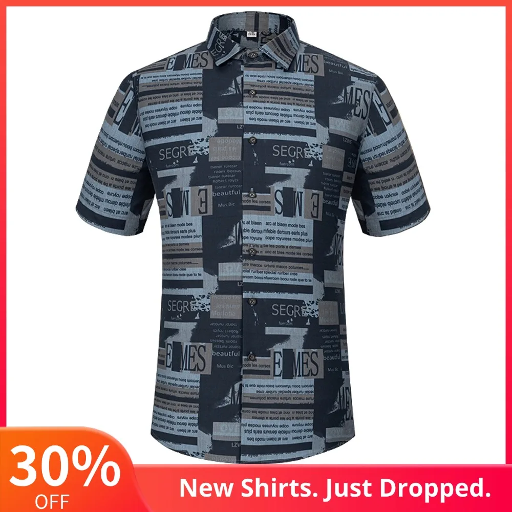 

Мужские рубашки на пуговицах с короткими рукавами и буквенным принтом - удобная, слегка эластичная летняя повседневная рубашка без карманов
